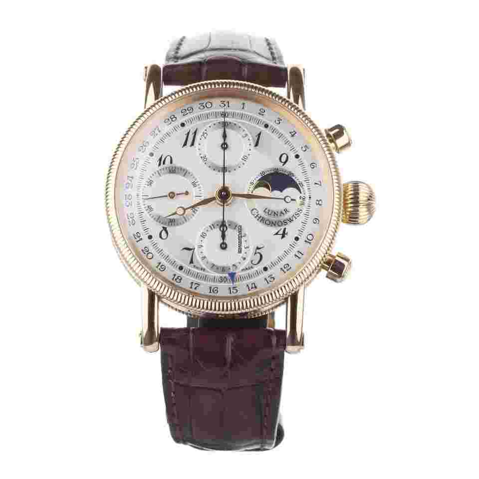 Chronoswiss Lunar
CHRONOGRAPH POINTER DATE MOONPHASE ROSE GOLD 7521 R FULL SET