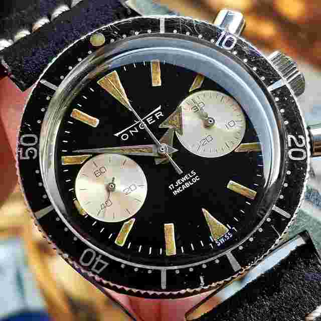 Onger Broad Arrow Vintage Watch 38mm Chronograph Skin Diver 200mt/20ATU Landeron 248 