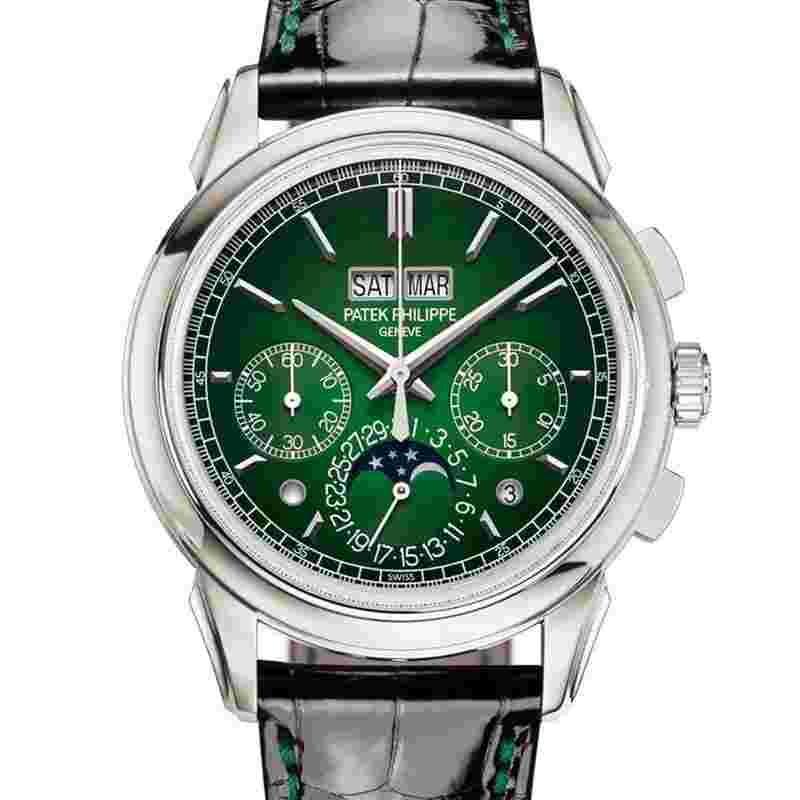 Patek Philippe Perpetual Calendar Chronograph
Platinum Green Dial Leather Strap 5270P