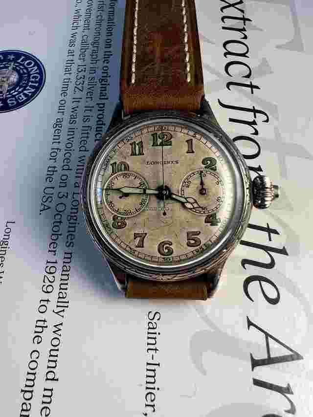 Longines
                           
                                 Chronograph vintage 13.33Z Monopusher 1929 Estract Archives Silver Case dial Breguet