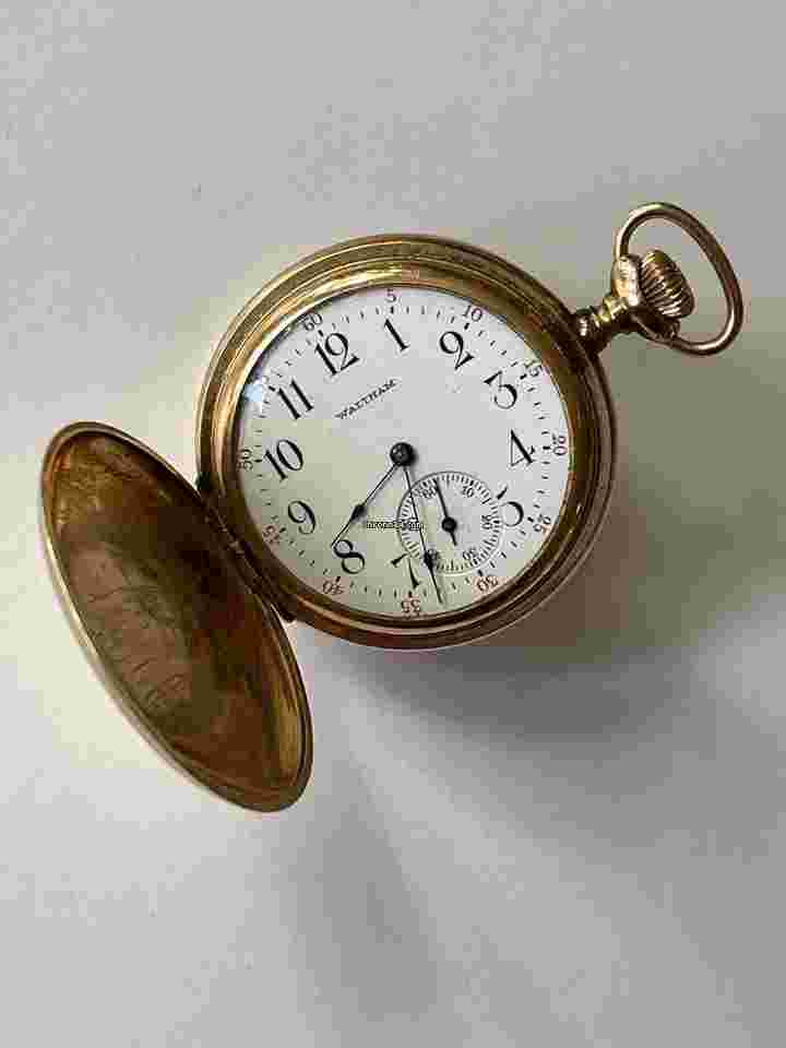 Waltham
                           
                                 Railroad Doctors 14K GF Hunter Case Savonette Antique Pocket Watch Porcelain Dial USA
