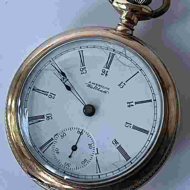 Waltham
                           
                                 Railroad Military Antique Pocket Watch 24Hours Porcelain Dial Roman Numbers Made in USA