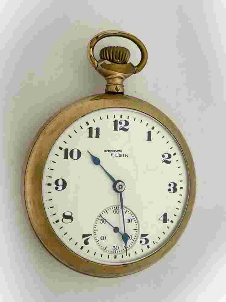 Elgin
Railroad 14K Gold Filled Porcelain Dial Screw Down Back Antique Pocket Watch USA