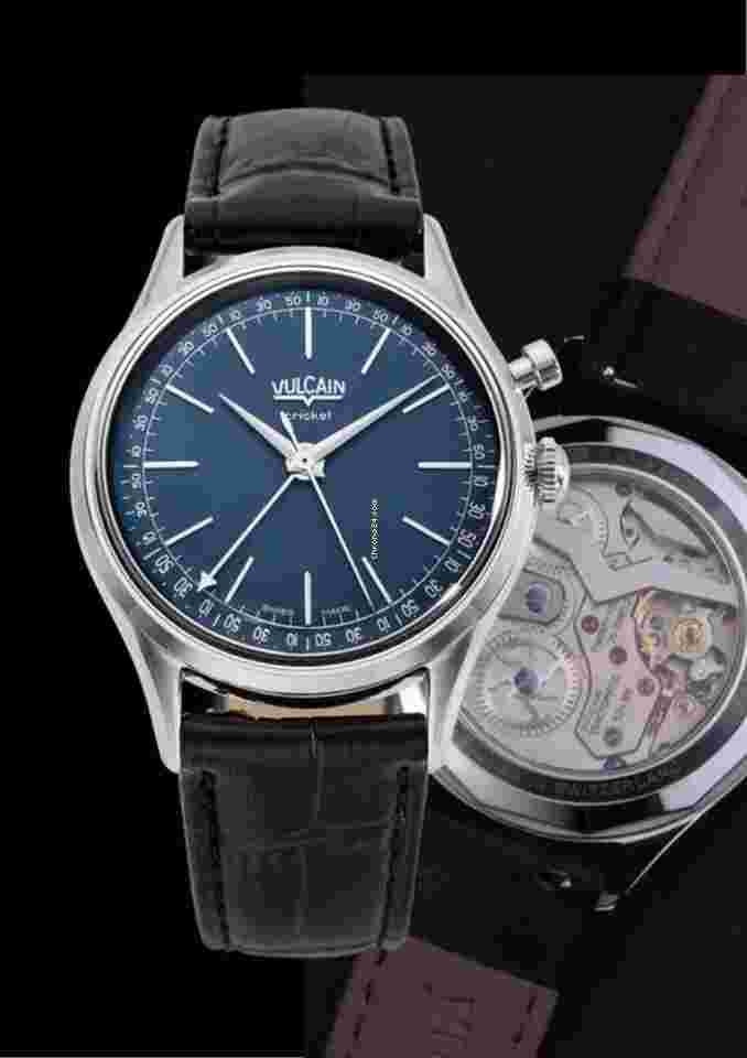 Vulcain Cricket
                           
                                 NEW: Cricket President 39mm - Blue Black Leather Allig. Print Open Case Back