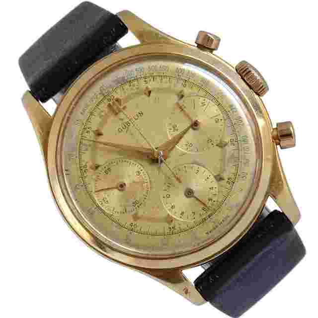 Gübelin
                           
                                 Chronograph Jumbo champagne dial valjoux 72 yellow gold 18KT 1950’s