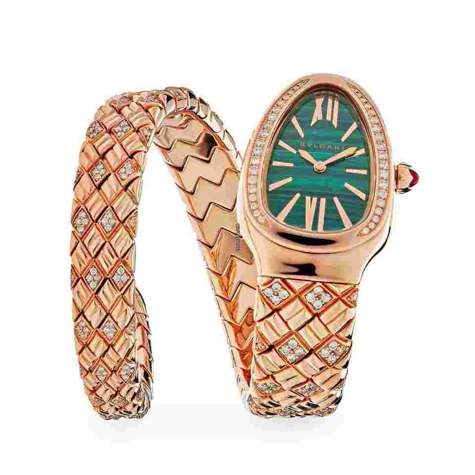 Bulgari Serpenti
                           
                                 Spiga Watch 103626 Rose Gold Malachite Dial Diamond