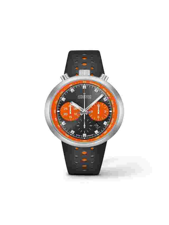 Junghans 1972
                           
                                 Competition Edition Automatik Weißgold anthrazit/orange Lederband