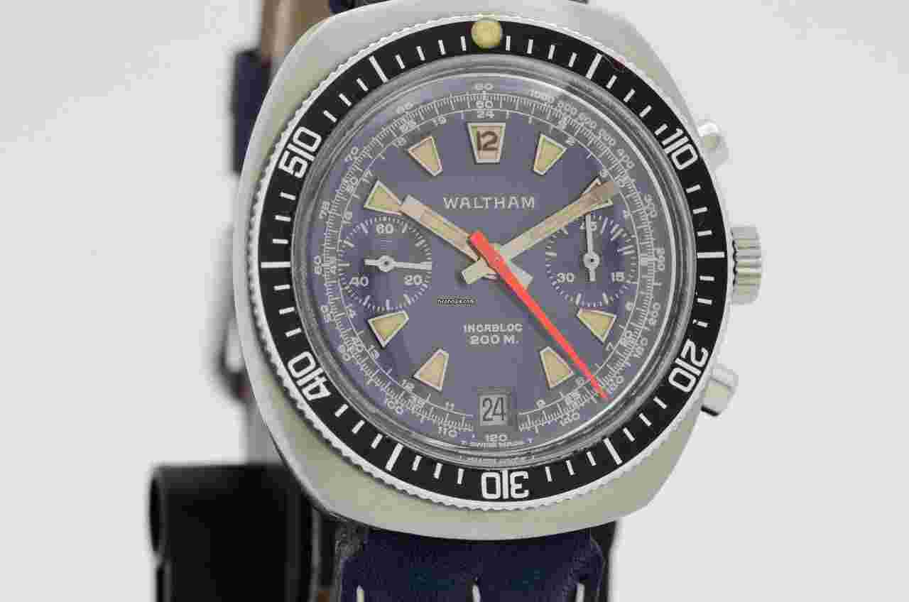 Waltham
                           
                                 Chronograph Vintage Diver Watch Blue Dial Manual Wind Valjoux 7734