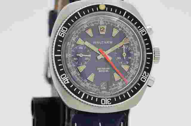 Waltham
                           
                                 Chronograph Vintage Diver Watch Blue Dial Manual Wind Valjoux 7734