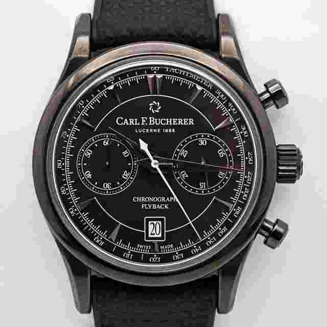Carl F. Bucherer Manero
                           
                                 Flyback 00.10919 42mm Chrono Auto Black Dial Black Rubber Band Mint B&P