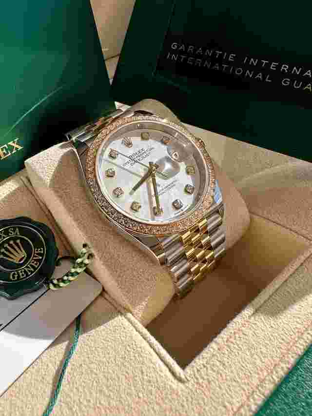 Rolex Datejust 36
                           
                                 NEW 2024 Mother of Pearl Diamond Dial Diamond Bezel Two Tone Yellow Jubilee