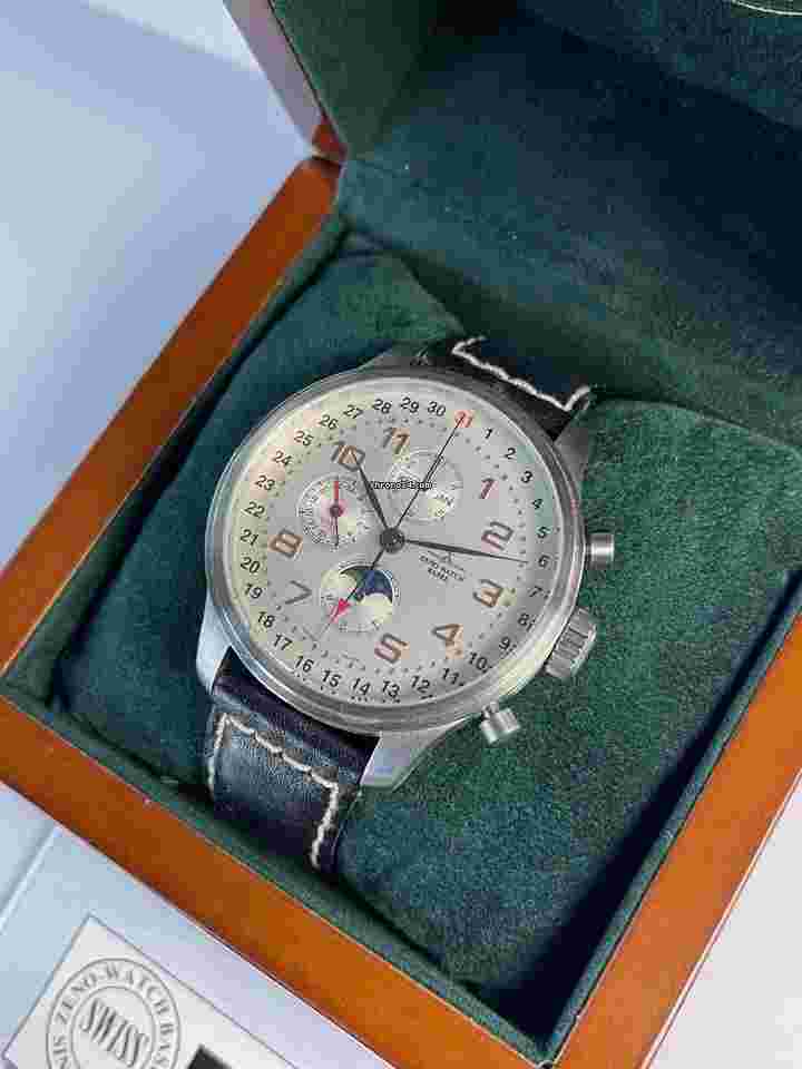 Zeno-Watch Basel
Pilot Chronograph Triple Calendar Moon Phase GMT Automatic Display Back Original Box
