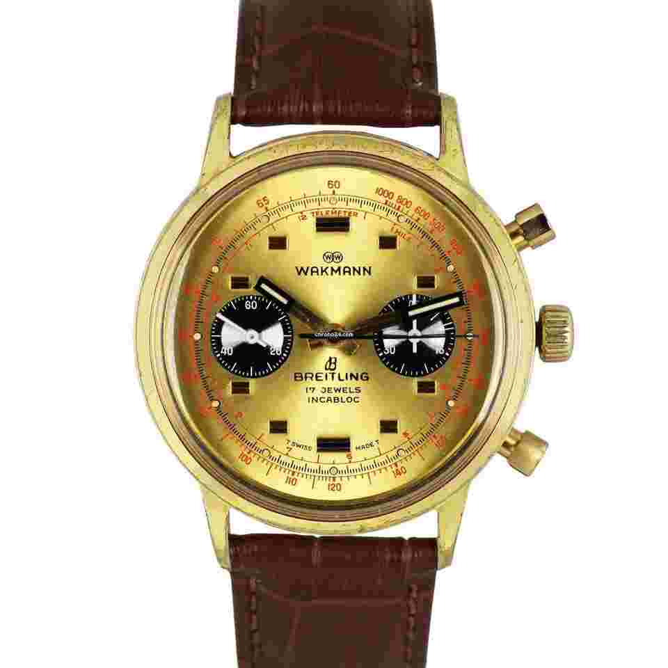 Wakmann
                           
                                 Rare Vintage WAKMANN BREITLING Signed Chronograph Incabloc Champagne 38mm Watch