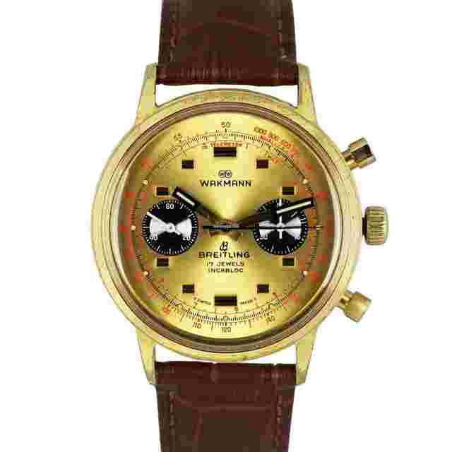 Wakmann
                           
                                 Rare Vintage WAKMANN BREITLING Signed Chronograph Incabloc Champagne 38mm Watch