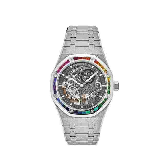 Audemars Piguet Royal Oak Double Balance Wheel Openworked
                           
                                 15412BC.YG.1224BC.03 Double Balance Wheel Rainbow Bezel Frosted White Gold
