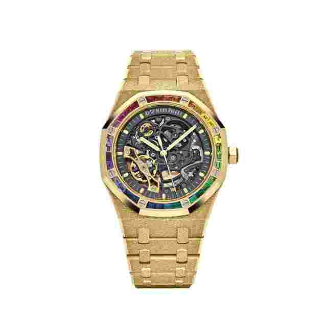 Audemars Piguet Royal Oak Double Balance Wheel Openworked
                           
                                 15412BA.YG.1224BA.01 Rainbow Baguette Frosted Yellow Gold Double Balance Wheel