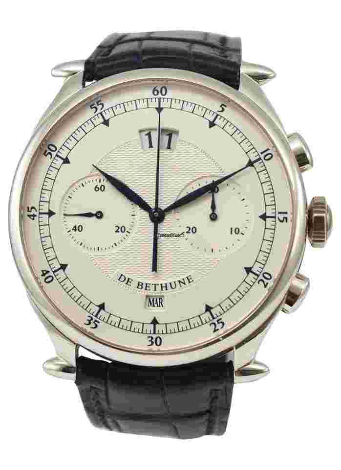 De Bethune
DB12 Chronograph Big Date Calendar in White Gold on Black Leather Strap with Deployant Buckle and White Dial