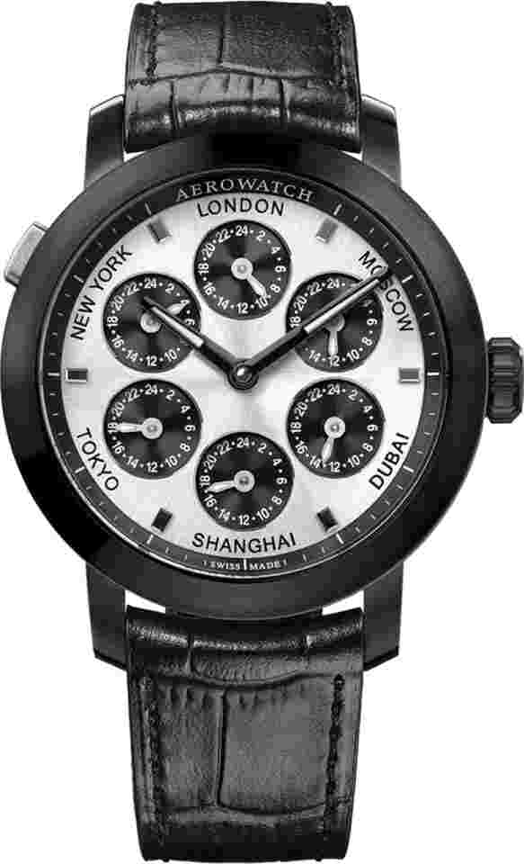 Aerowatch Renaissance 7 Time Zones schwarz PVD