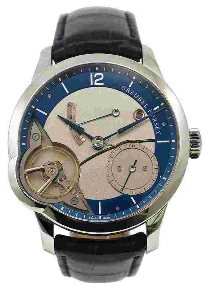 Greubel Forsey
Balancier Asymetrique in Stainless Steel - USA Exclusive on Blue Alligator Leather Strap with Silver and Blue Dial - Limited Edition of 11 Pieces