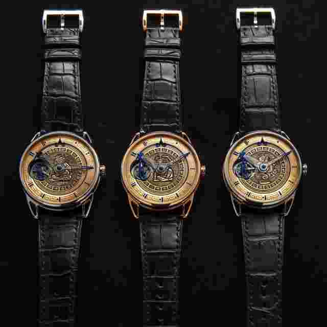 De Bethune DB25
                           
                                 TMT Maya Tourbillon SET in Platinum Rose Gold and White Gold with Gold Hand Engraved Dial with Mayan Hieroglyhics - Set of 3 Pieces
