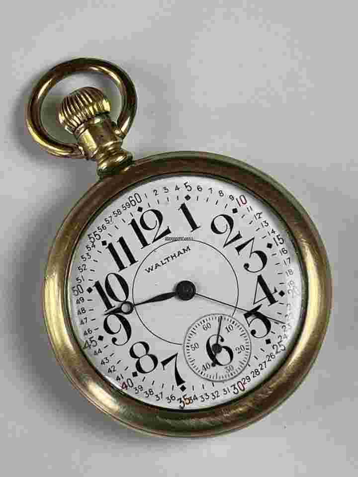 Waltham
                           
                                 Bartlett Railroad GoldFilled TwoLev Porcelain Montgomery Dial Antique Pocket Watch