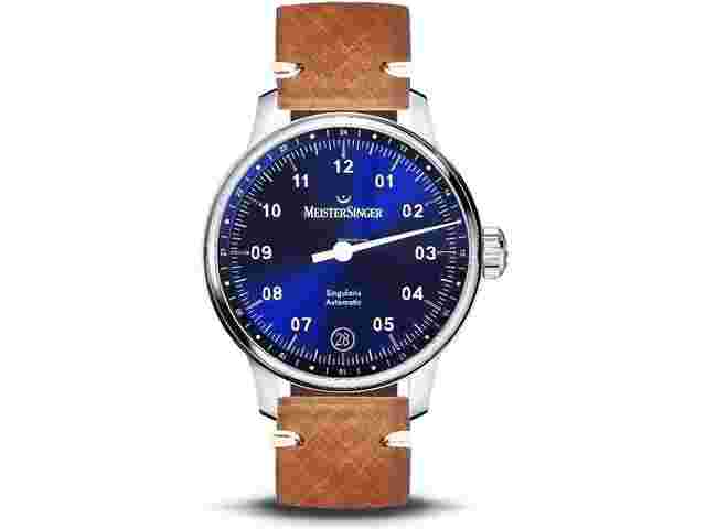 Meistersinger Singular
                           
                                 Singularis Edelstahl blaues Zifferblatt cognacfarbenes Vintagelederband