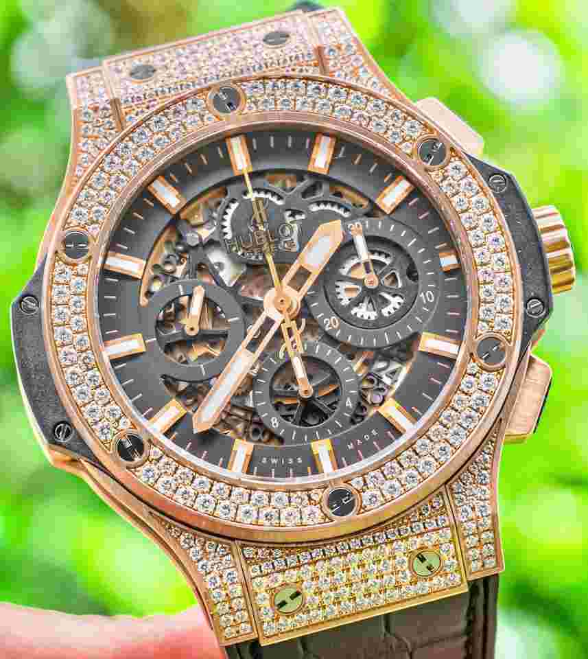 Hublot Big Bang Aero Bang
                           
                                 44 Rose Gold $58K MSRP FACTORY DIAMONDS Boxes Chronograph Alligator