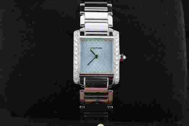 Cartier Tank Française
                           
                                 "Cadran Double C Motif" Pave Diamond Boutique Edition 2403 18kt White Gold