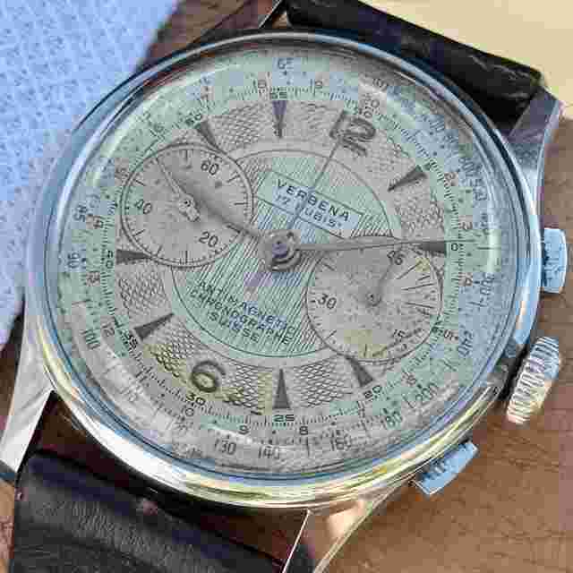 Verbena Vintage Chronograph Oversize Stainless Steel RARE 