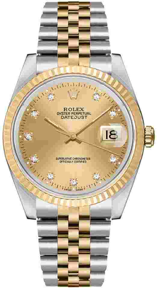 Rolex Datejust 36
                           
                                 Champagne Diamond Dial Unisex Watch 16233