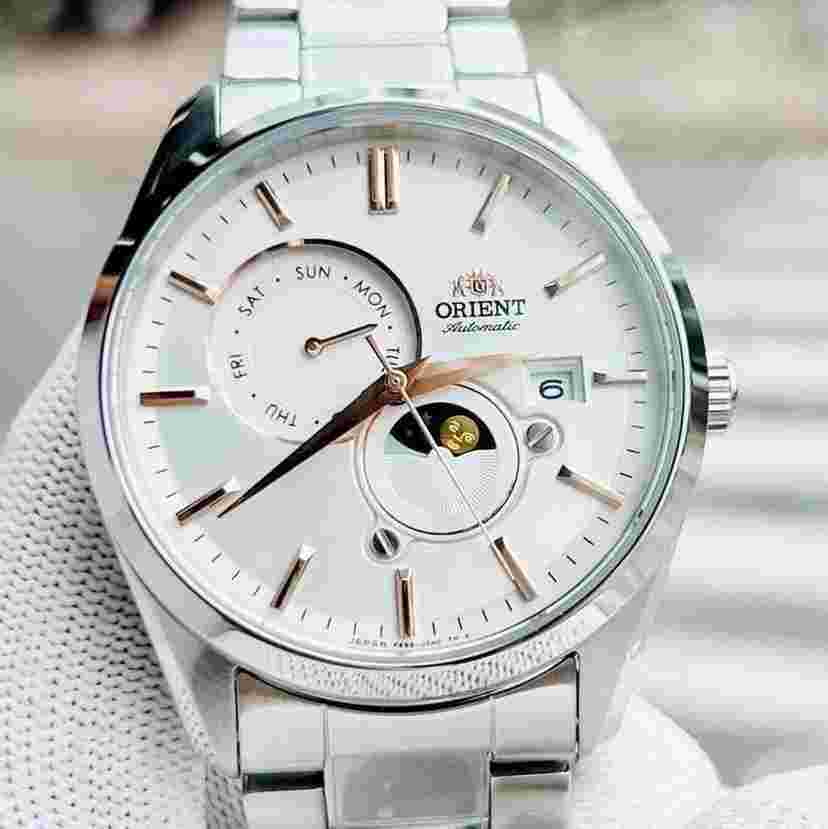 Orient Sun and Moon New RA-AK0306S Sun And Moon Gen 5 White Day/Date Dial Two Tone Steel Men's Watch