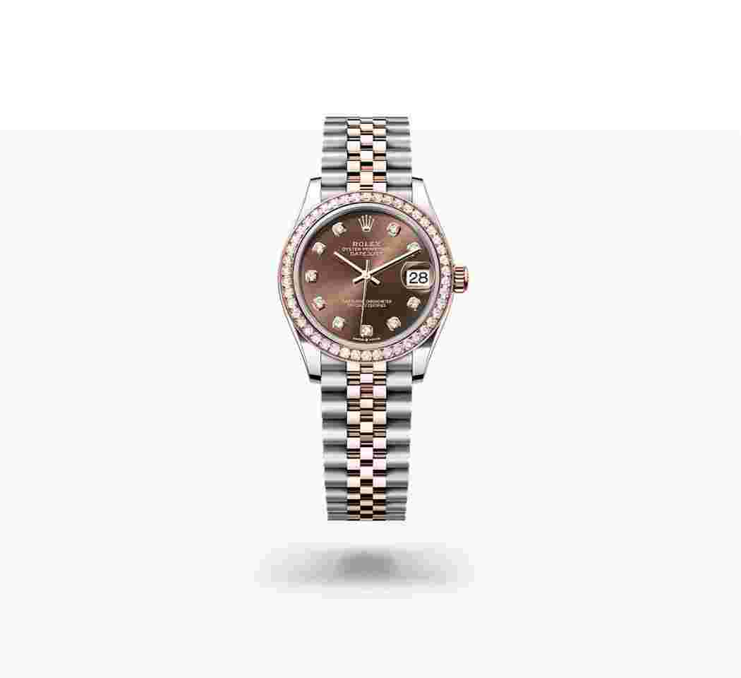 Rolex Datejust 31
                           
                                 NEW 2024 Chocolate Brown Diamond Dial Diamond Bezel Two Tone Rose Gold Jubilee