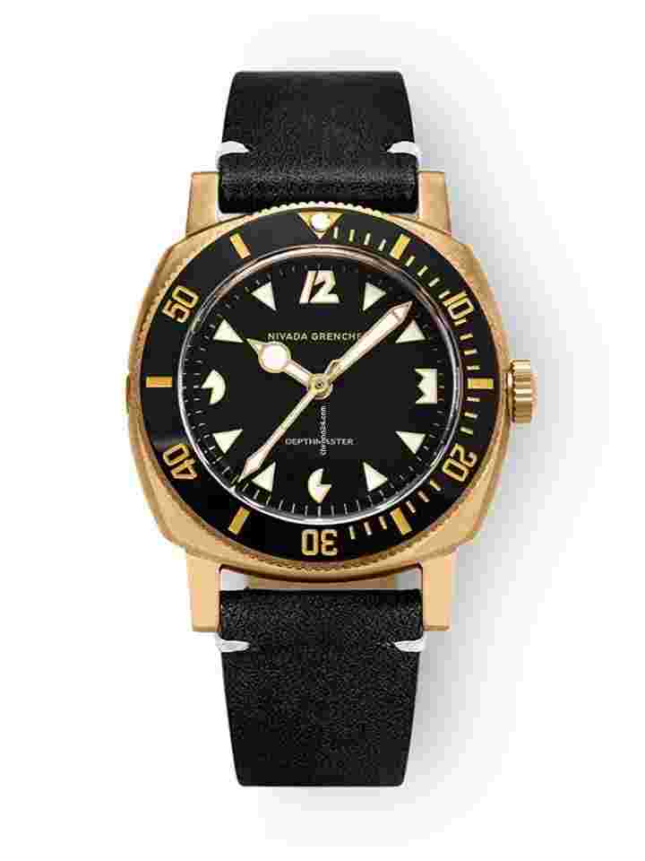 Nivada
                           
                                 IN STOCK - Depthmaster Bronze 14123A - Black Leather White Stitching - Nivada Grenchen