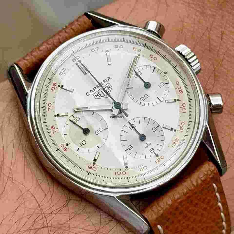 Heuer
                           
                                 2447T “Cream” Carrera 12 Chronograph 1966 Red Tachy Valjoux 72 RARE