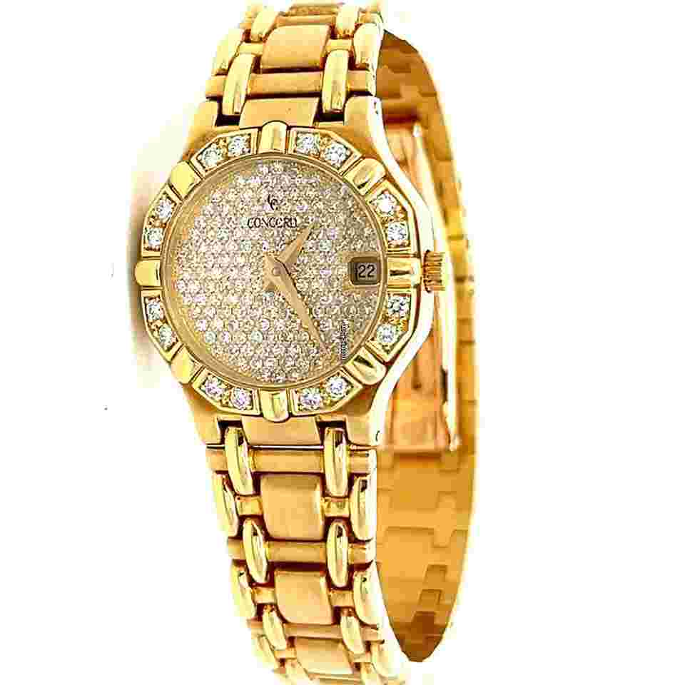 Concord Saratoga
18K Yellow Gold Diamond Pave Dial & Bezel Quartz 23mm Date 51-732-87