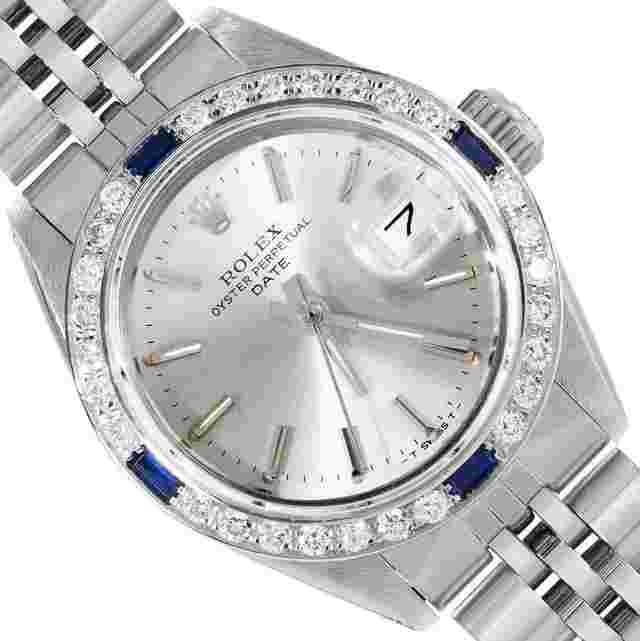 Rolex Oyster Perpetual Lady Date
                           
                                 26MM Silver Index Dial 18K White Gold Diamond Sapphire Bezel With Rolex Box