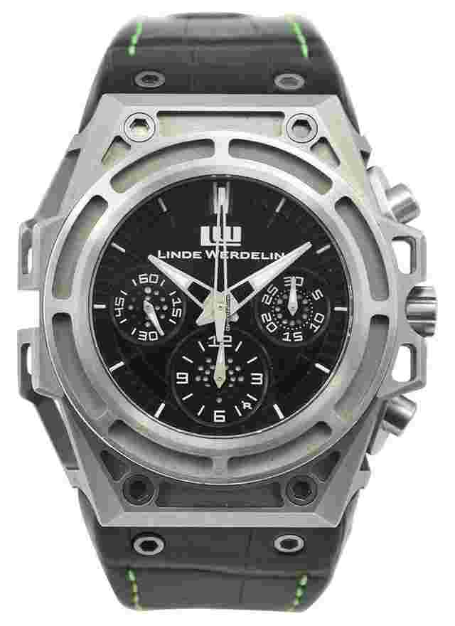 Linde Werdelin Spidospeed
                           
                                 Chronograph in Stainless Steel - Limited to 100 on Black and Green Leather Strap with Anthracite Dial - 3 Additional Rubber Straps