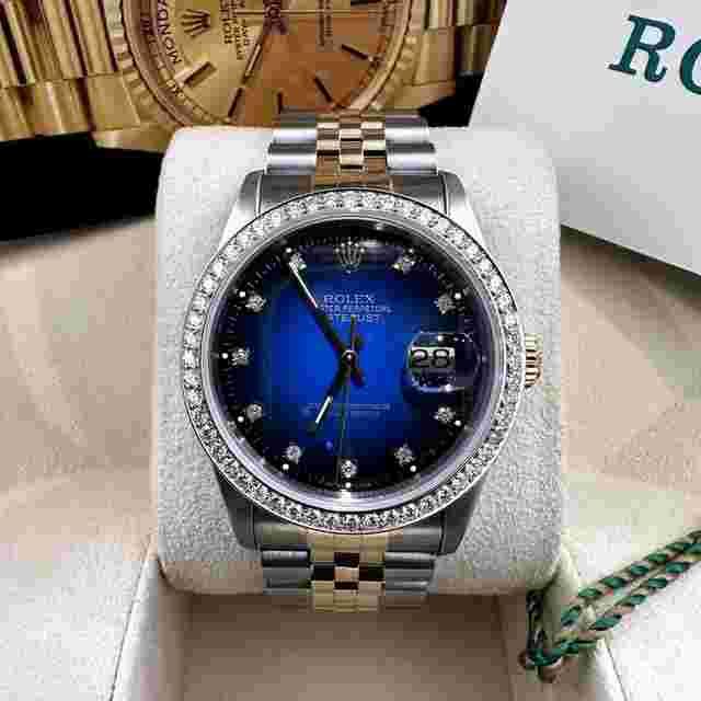 Rolex Datejust 36
                           
                                 36mm Blue Vignette Diamond Dial 2-Tone Jubilee Diamond Bezel ref: 16233