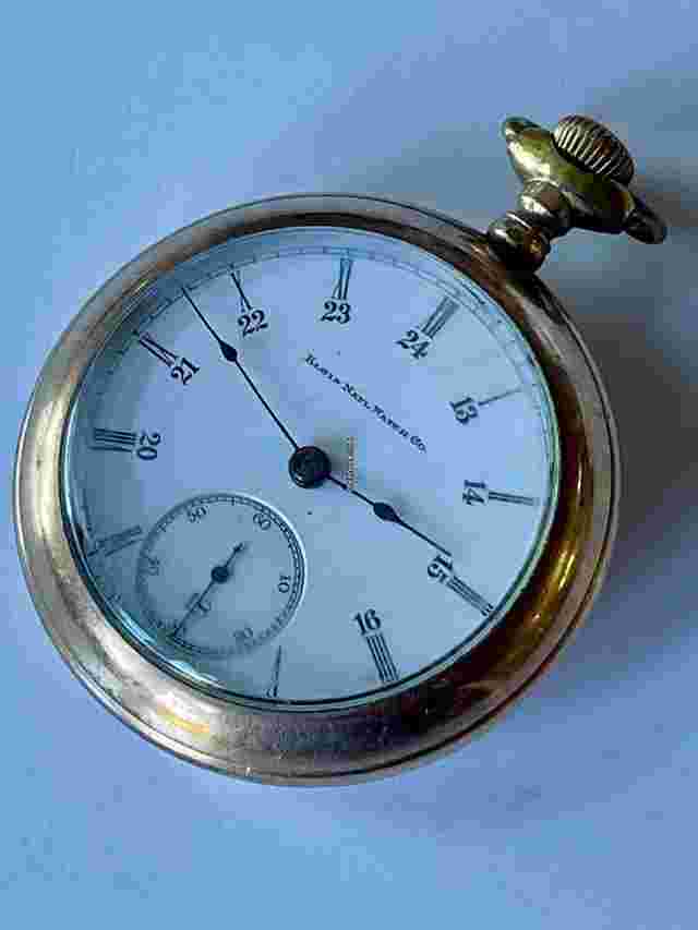 Elgin
                           
                                 Natl. Watch Co. Antique Railroad Military GoldFilled White Porcelain Dial Pocket Watch US