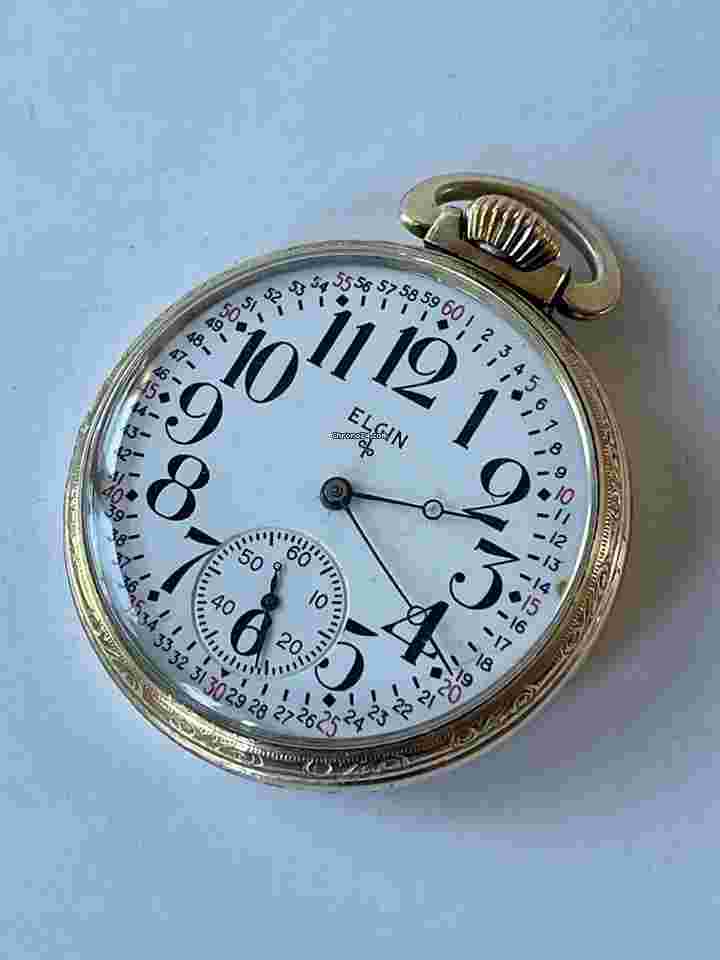 Elgin
Railroad Military Gold Filled Porcelain Montgomery Dial Antique Pocket Watch USA