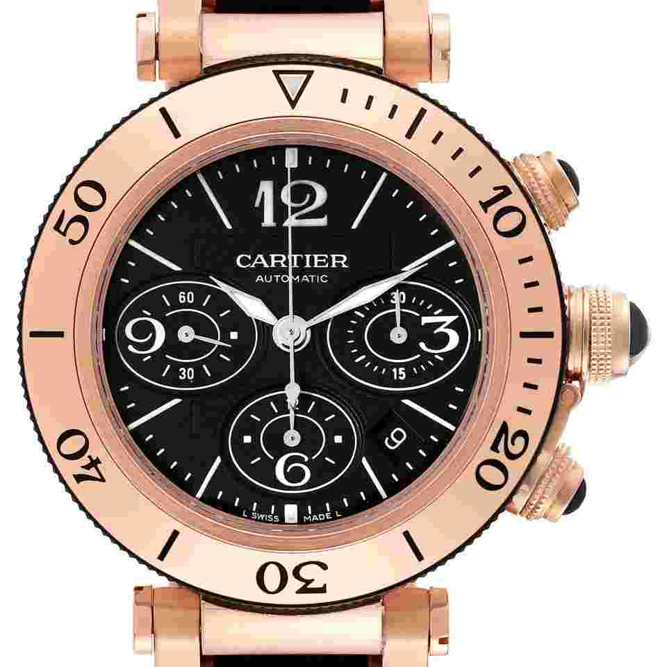 Cartier Pasha Seatimer
Rose Gold Black Dial Mens Watch W301980M