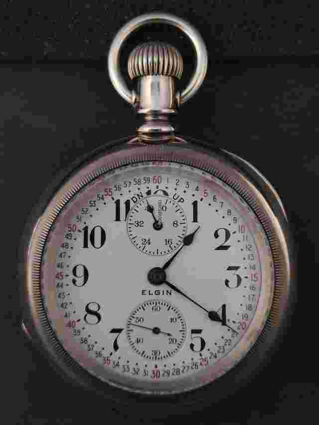 Elgin
                           
                                 Father Time Wind Indicator 6oz Silver Case (18 Size Rare Railroad Grade)
