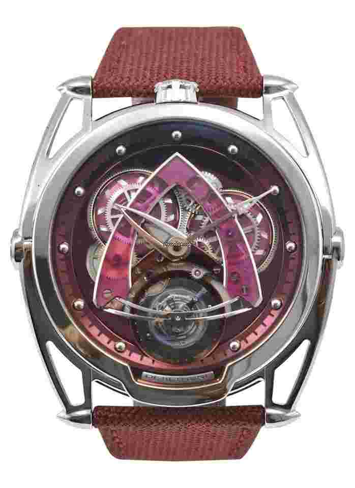 De Bethune
                           
                                 DB28 Steel Wheels Sapphire Tourbillon Bordeaux Color in Titanium on Bordeaux Nylon Strap with Bordeaux Dial (Piece Unique)