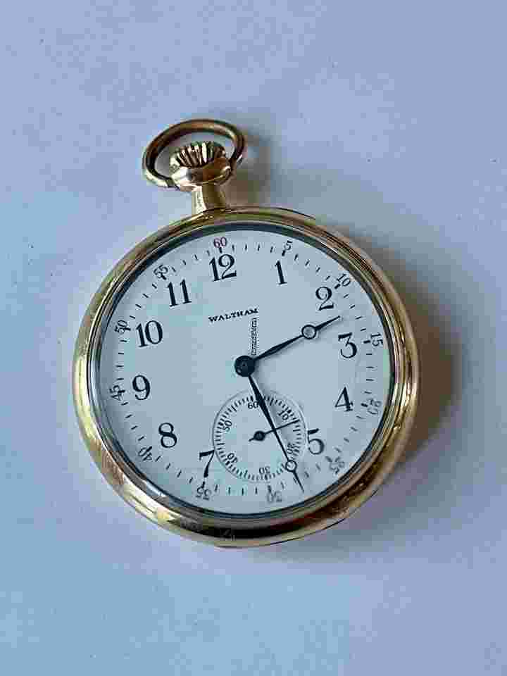 Waltham
                           
                                 Solid 14K(585)Gold Railroad Military Doctors Porcelain Dial Antique Pocket Watch USA