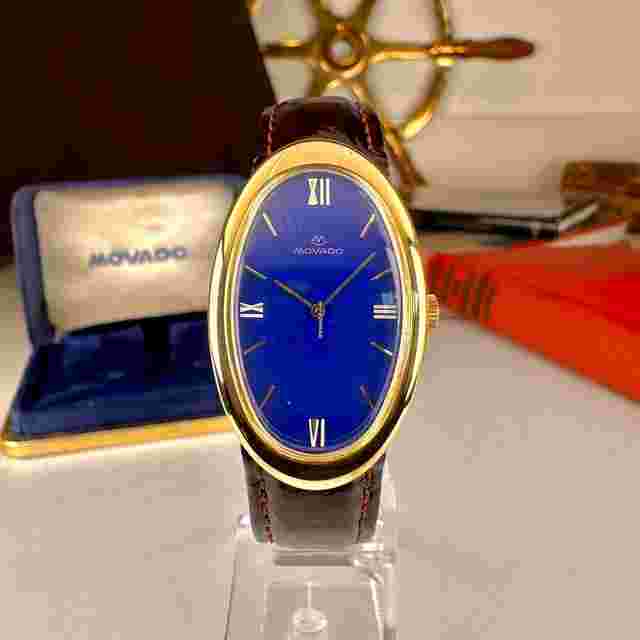 Movado
                           
                                 Zenith Curved Allongèe Baignoire Oval 18k Solid Gold with Lapis Lazuli Dial