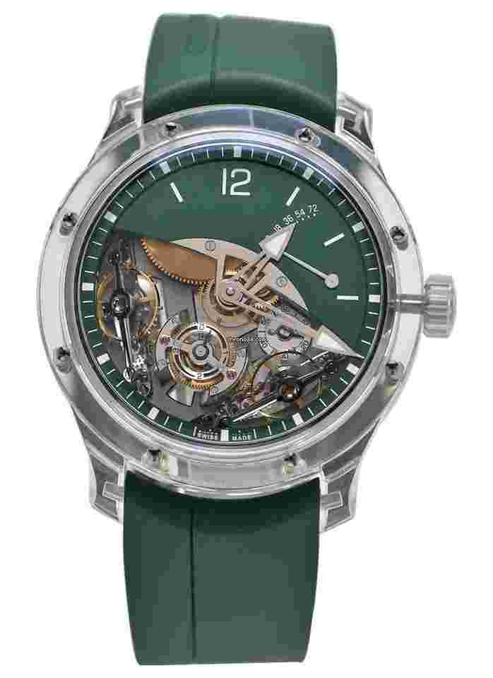 Greubel Forsey
Double Balancier in Sapphire on Green Rubber Strap with Green Dial Serial #2