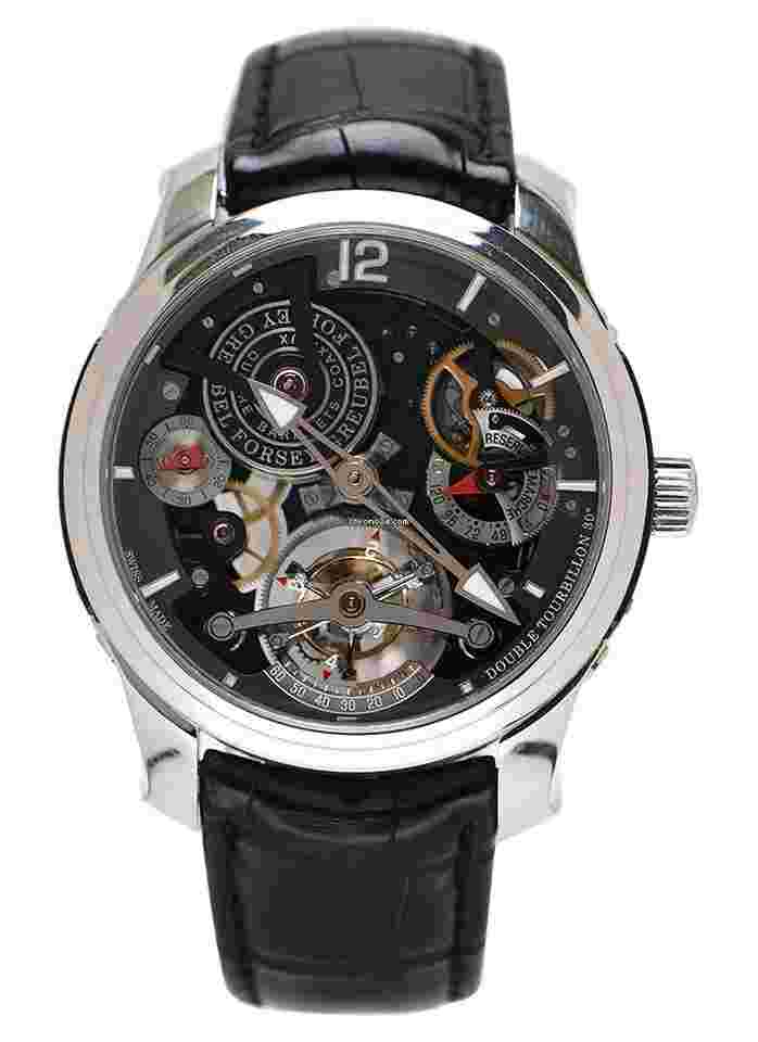 Greubel Forsey Double Tourbillon 30°
Bi-Color Technique in Platinum Unique Edition 22 pieces on Black Leather Strap with Openwork Dial (Small Mark on Bezel at "6"