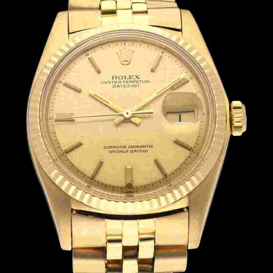 Rolex Datejust 36
1601 / Gold Linen Dial / BOX & PAPERS / Yellow Gold / Jubilee / 36mm / 1973