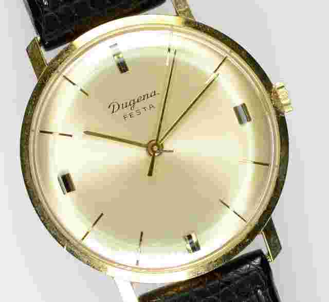 Dugena Festa
                           
                                 Handaufzug 14K Gold Vintage 33mm Unisex Lederband schwarz