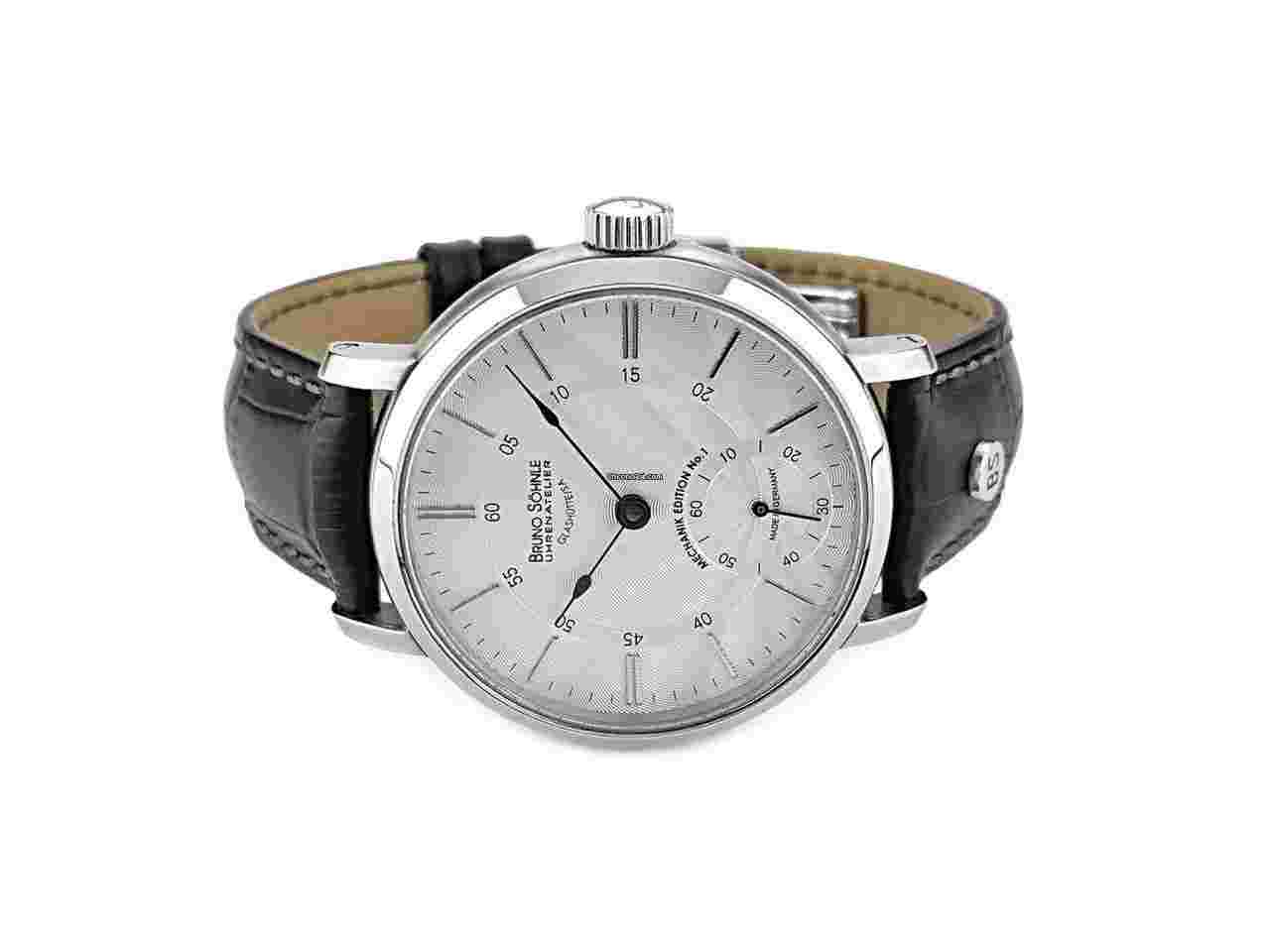 Bruno Söhnle
                           
                                 Mechanik Edition I Limited Edition Handaufzug Edelstahl 43mm weißes Zifferblatt schwarzes Lederband 17-11100-241 OVP Occasion
